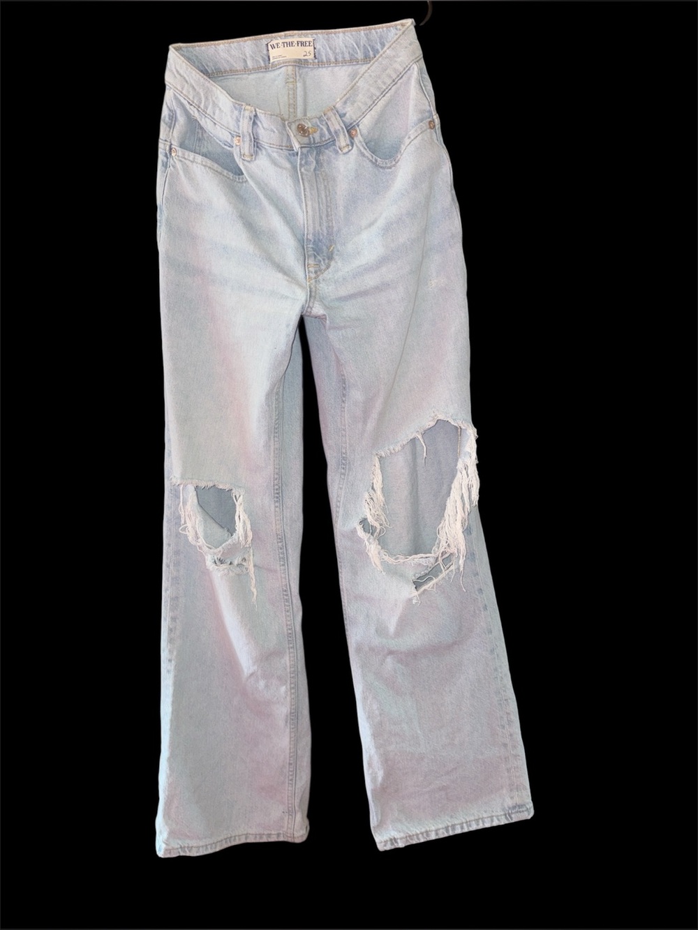 We The Free Light Wash Distressed Straight-Leg Jeans Light Blue baggy mom 25